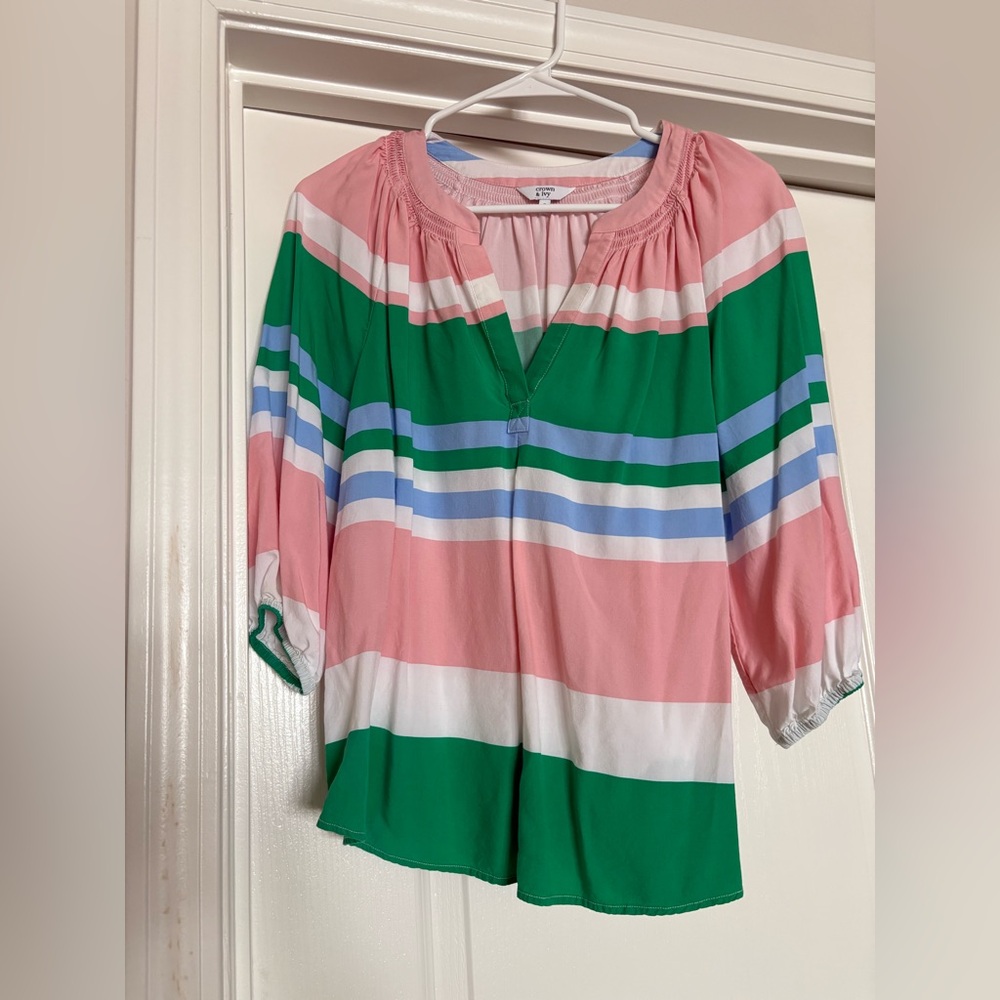 crown & ivy Pink and Green Striped Blouse